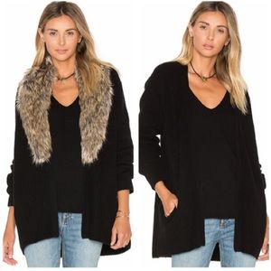 JOIE EVINA FAUX FUR WOOL CASHMERE CARDIGAN SWEATER